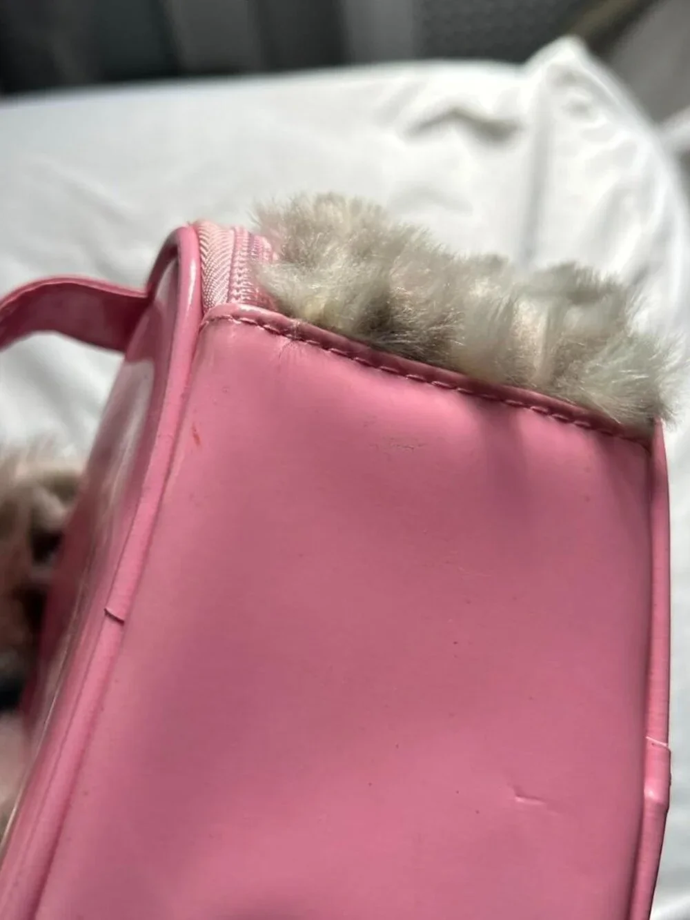 Light Pink Fluffy Small Makeup/ Toiletries Storage Bag with Handle and Cat Ears